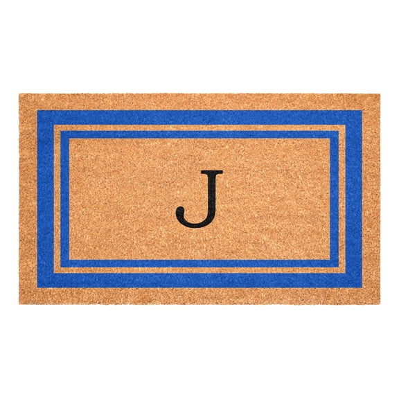 Blue Border Monogram Doormat (Letter J)
