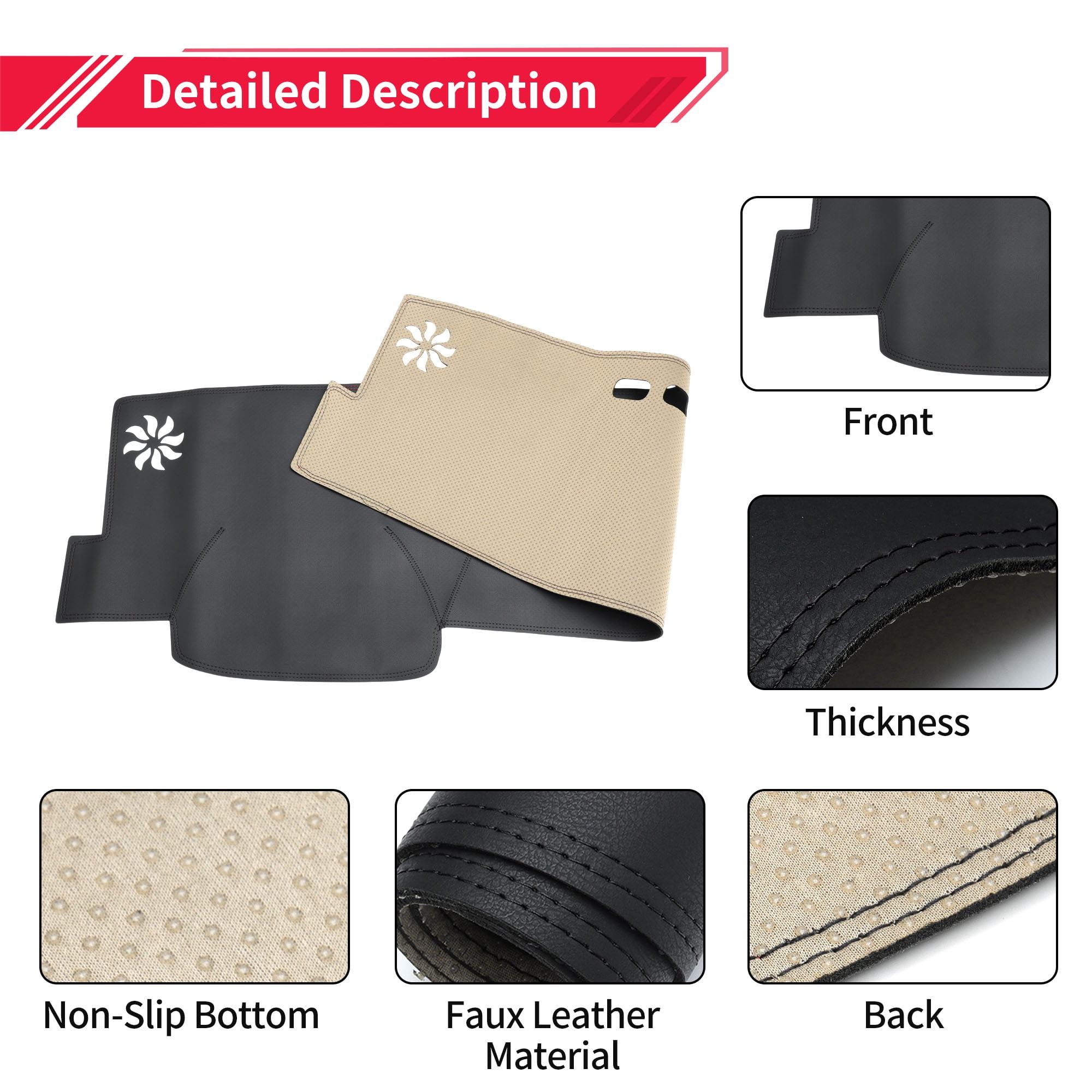 Dashboard Cover Dash Cover Mat Carpet for Toyota Camry 2018-2024 Black Faux Leather 1 Pc Anti-Slip Car Interior