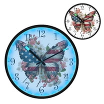 Voice Activated Clock with Glow Light 12 Inch Large Silent Wall Clock Battery Operated for Home Decor Butterfly with Flag Pattern