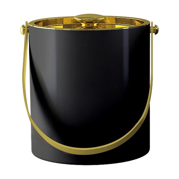 Double Wall Stainless Steel 1.5QT Ice Bucket With Lid, Keeps Ice Cold & Dry, Home Bar, Chilling Beer, Champagne, Wine Bottle, Black 1.5QT Ice Bucket with Polished Golden Arch Handle