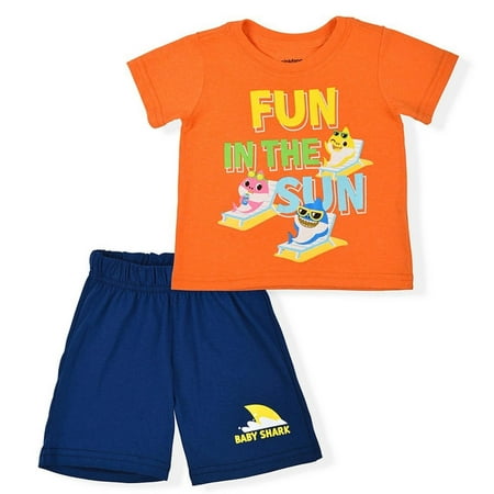 

Pinkfong Toddler Boy s Baby Shark Fun In The Sun Orange & Blue 2pc Shorts Set-18M