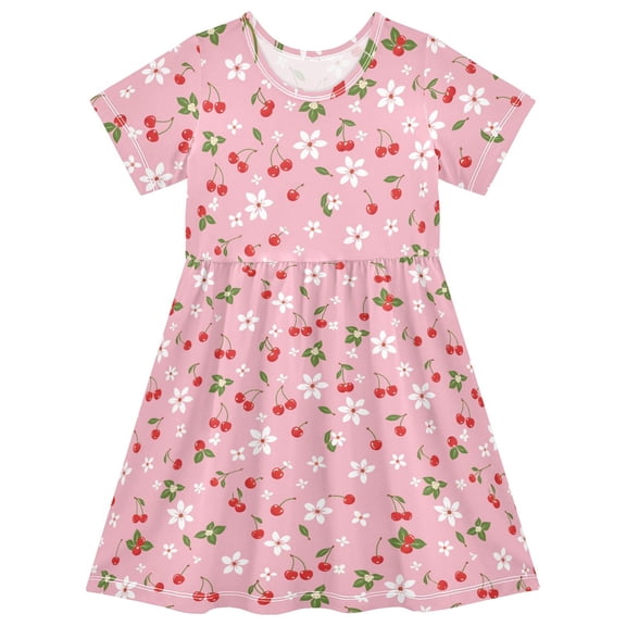 joogoo Cherry Floral Girls' Short Sleeve Dress Kids Dresses 4T