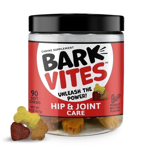 BarkVites Advanced Hip & Joint Supplement - NASC Member | Glucosamine, Chondroitin, MSM & Omega-3 for Mobility & Comfort - Peanut Butter, 90 Count