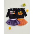thumbnail image 3 of Toddler Kids Girls Halloween Skirt Clothing Sets 12 18 24 Months 2T 3T 4T 5T Long Sleeve Pumpkin/Letter Embroidery Pullover Tulle Skirt Outfits, 3 of 9
