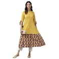 thumbnail image 1 of Yash Gallery Women's Cotton Ikat Print Anarkali Kurta (Mustard), 1 of 5