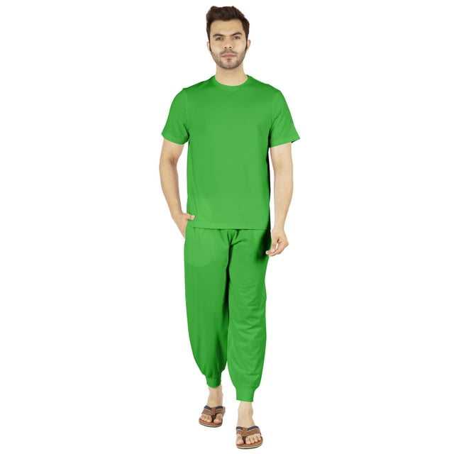 Inkmeso SolidPajama Set For Mens Short Sleeve Sleepwear Round NeckNightwearPj Set
