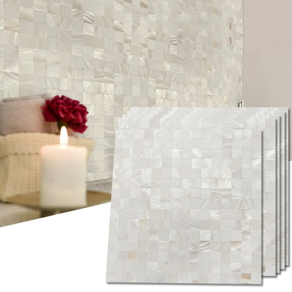 Art3d Mother of Pearl Shell Mini Square Seamless Mosaic Tile for Kitchen Backsplash, Nature Pearl, 12" L X 12" W,(10 Sheets)