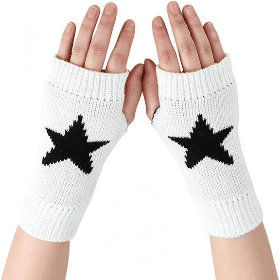 AOMRCOL Women's Therian Star Fingerless Gloves Wrist Length Knitted Mitten for Y2K Emo Grunge Punk Goth Accessories therian gloves