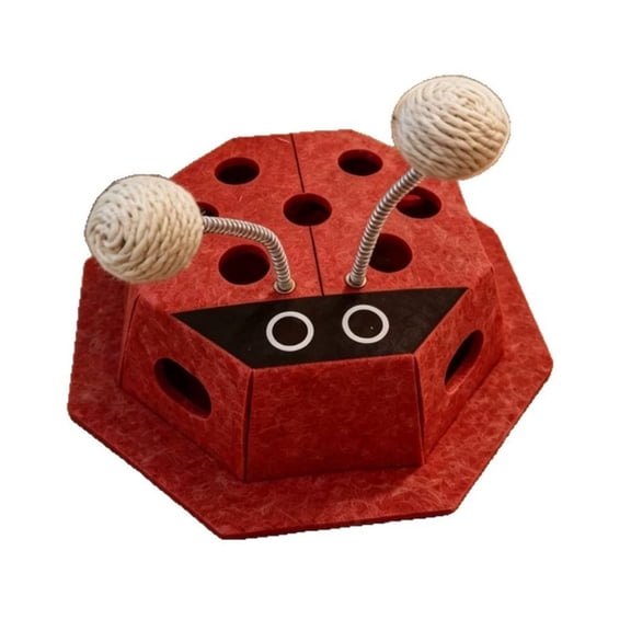 Cat Puzzle Box with Hide and Seek Holes, 3-in-1 Interactive Felt Toy with Spring Mounted Sisal Balls and Scratching Pad, Indoor Cat Entertainment for Boredom Relief, Ladybug Design