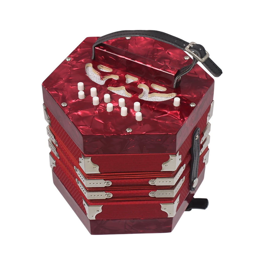 Red Professional Concertina 20 Buttons Accordion with Strap and Carrying Bag Beginner Musical Instrument for Daily Practice Stage Performance
