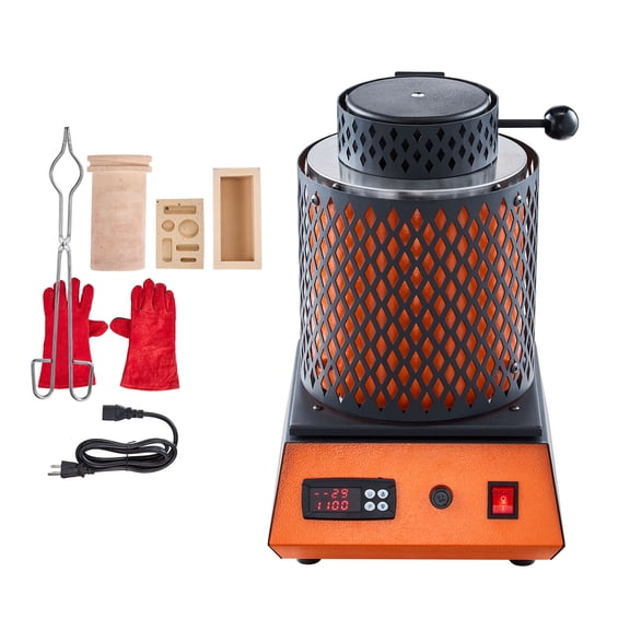 KFFKFF Electric Melting Furnace, 1500W Metal Smelting Machine, 2102℉/1150℃ Foundry with 5kg Ceramic Crucible, Metal Smelter Kit for Jewelry Crafting, Metal Bars, and Components