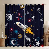 Manfei Outdoor Spacecraft Blackout Curtains Set of 2 (52x84 Each),Colorful Graffiti Window Curtains,Colorful Stars Print Curtains and Drapes For Boy Teens,Luxury Bedroom Decor