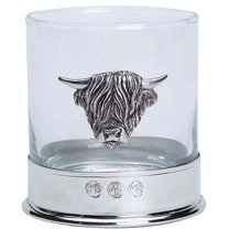 GaelSong Highland Cow Whisky Glass Pewter Scottish Handmade Bar Celtic Kitchenware Party Drinks Christmas Birthday Present Housewarming Gift 8 Oz.