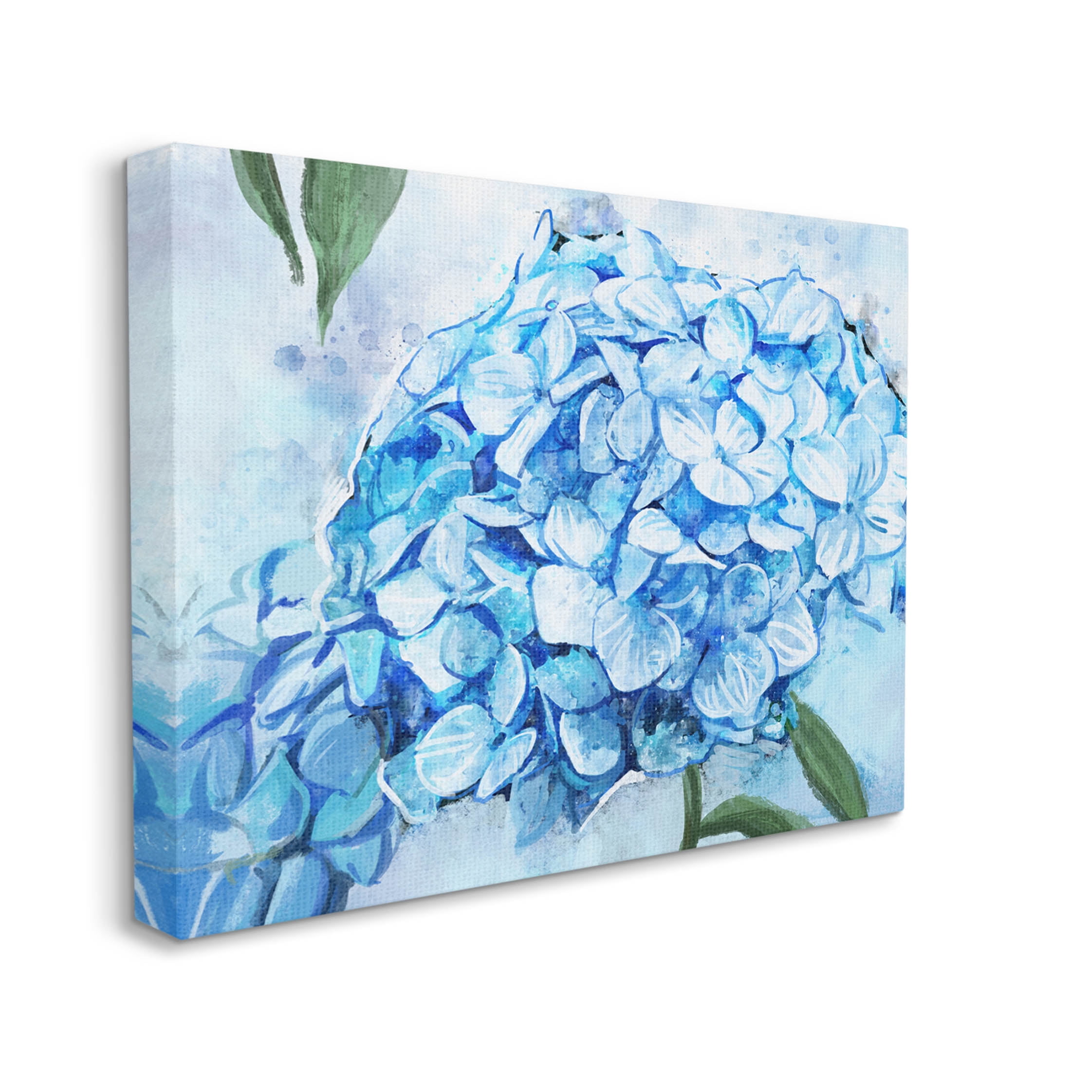 Blue Hydrangea Blossom Leaves Botanical & Floral Graphic Art Gallery Wrapped Canvas Print Wall Art