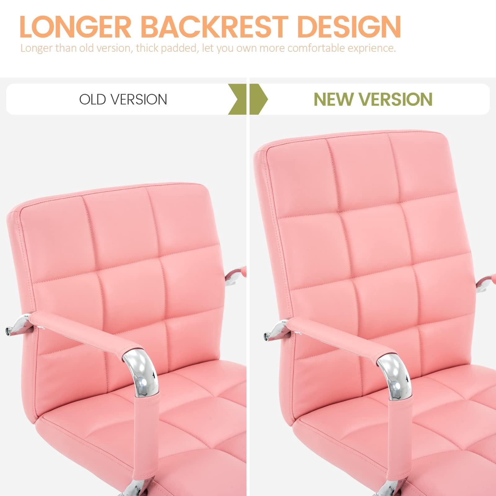 PU Leather Office Chair with Arms, Adjustable Height, Swivel Rolling Desk Chair, Mid-Back Upholstered Modern Chair for Home, Study, or Vanity, Light Pink