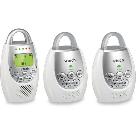 VTech DM221-2 Safe & Sound DECT 6.0 Digital Audio Baby Monitor with Vibrating Sound Alert, 2 Parent Units, White/Silver