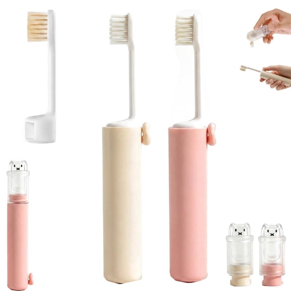 Travel Toothbrush Set, 2 in 1 Portable Travel Toothbrush with Cover and Toothpaste Case
