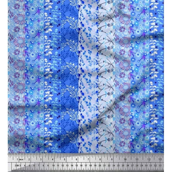 Soimoi Crepe Silk Fabric Leaves & Floral Patchwork Print Fabric by The Yard 42 Inch Wide