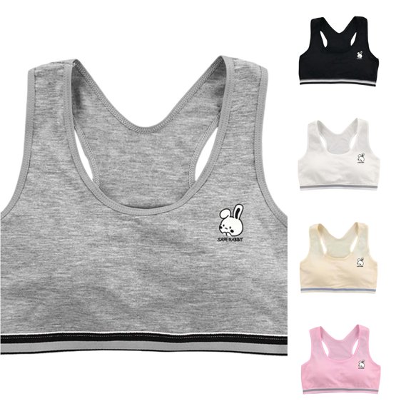 Krdevn Girls Racerback Training Bra, Removable Pads Wireless Bralette, Soft Breathable Puberty Undergarment for Girls,Grey
