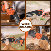 GPED Mini Chainsaw Cordless 6 inch with 2 Battery, Mini Power Chain Saw with Security Lock, Electric Chainsaw, Handheld Small Chainsaw for Tree Trimming Wood Cutting, Orange