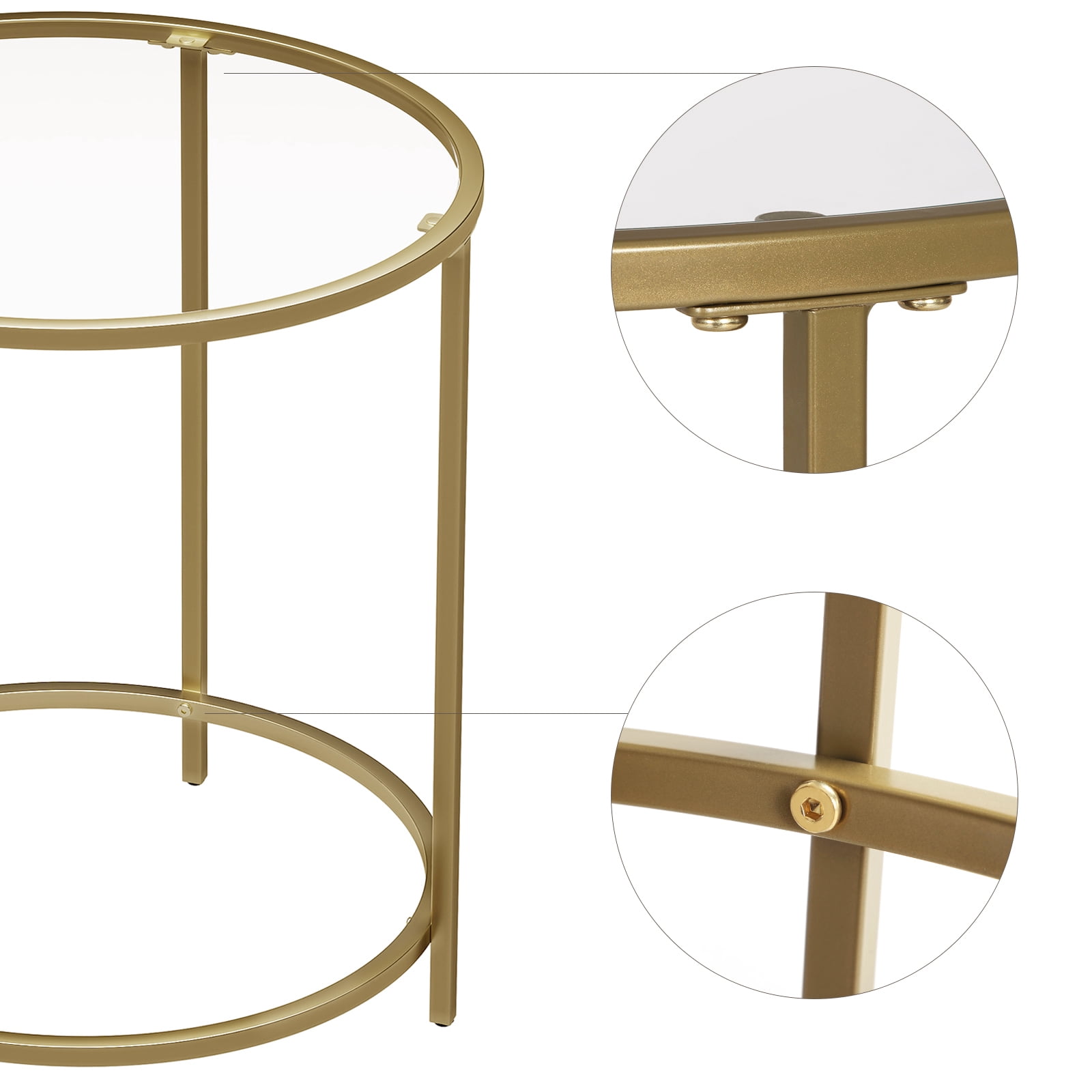Round End Table Gold Side Table Nightstand with Metal Frame Coffee Table for Living Room Bedroom Gold
