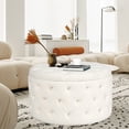 thumbnail image 2 of Homebeez Round Storage Ottoman Button Tufted Footrest Stool Coffee Table Children Sofa Stool,White, 2 of 8