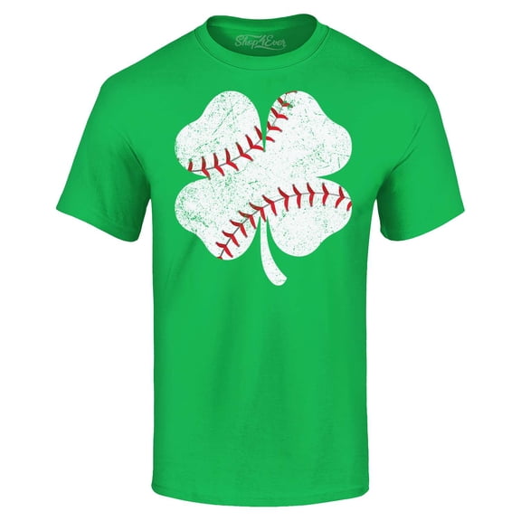 Shop4Ever Men's Baseball Shamrock Charm St. Patrick's Day Sports Graphic T-shirt Large Irish Green