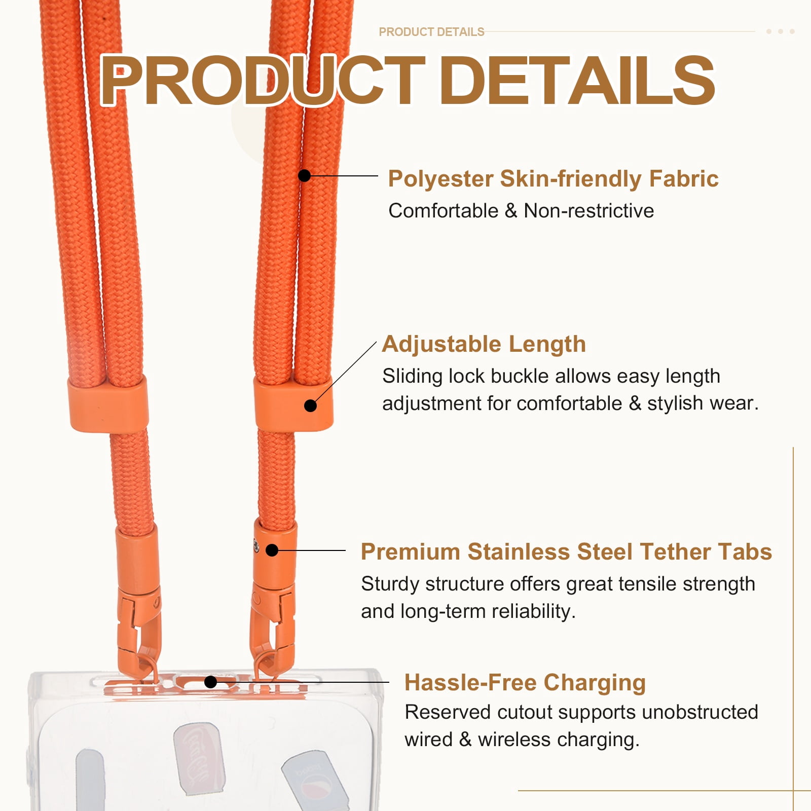 Uxcell 2Set Phone Lanyard (Orange) - Adjustable Anti Theft, Phone Strap Crossbody Neck Strap with Tether Tabs Most Smartphones, Fits Travel