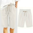 thumbnail image 2 of Tfken Women Shorts For Summer Drawstring Solid Color Knee Length Shorts With Pockets Casual Daily Wear Female Leisure Clothes White, 2 of 8