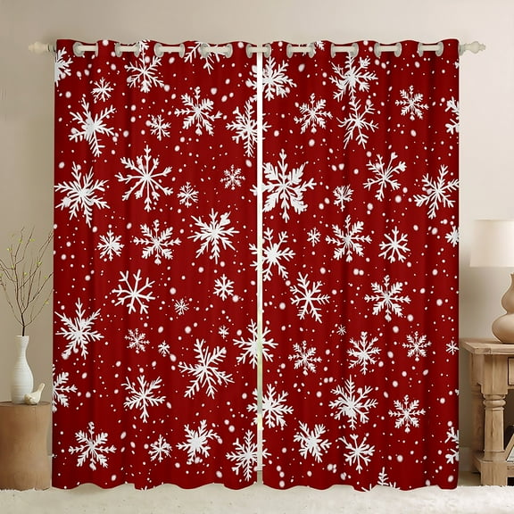 Manfei Red Cartoon Snowflake Black Out Curtains for Teen, Winter Snow Curtains Pack of 2 (42x63 Each), Western Christmas Festival Bedroom Curtains, Curtains Blackout Home Decor