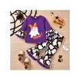thumbnail image 2 of Toddler Girls Halloween Outfits Kids Long Sleeve Tees + Boo Ghost Patterned Bell Bottom Pants Set, 2 of 9