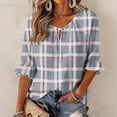 thumbnail image 2 of ZCNKMX Shirts for Women Crew Neck Plaid Grid Print 3/4 Sleeve Blouse, Tie Front Ruffle Hem Loose Relaxed Breathable Farmhouse Casual Outfits for Spring Summer Daily Country Style Tops Gray XXL, 2 of 7