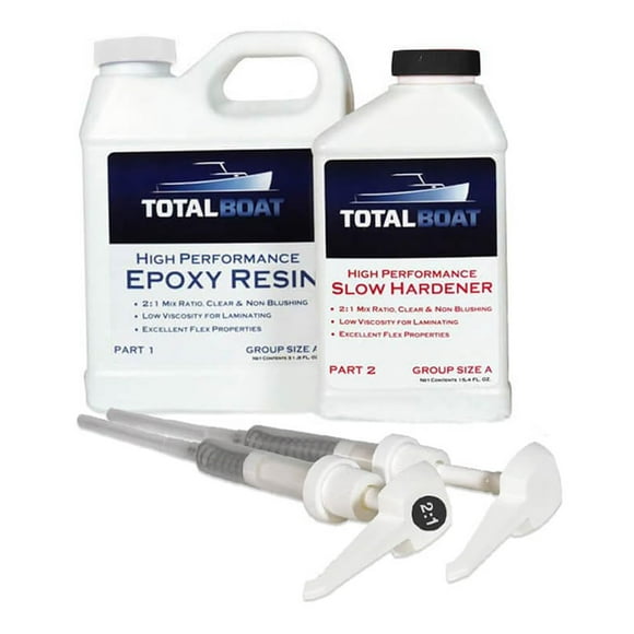 TotalBoat High Performance Epoxy Kit, Crystal Clear Marine Grade Resin and Hardener for Woodworking, Fiberglass and Wood Boat Building and Repair (Quart, Slow)