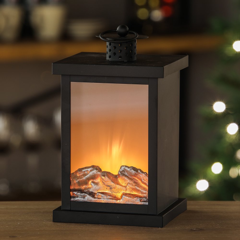 LED Faux Fireplace Lantern