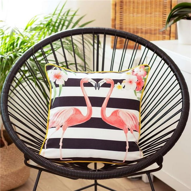 HomeRoots 399369 Tropical Pink Flamingo Striped Throw Pillow, Multi Color