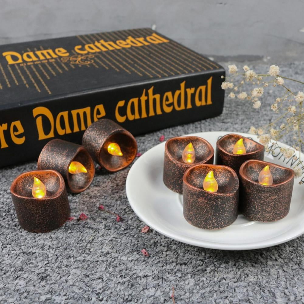 12 Pack Orange Tea Light Candles, Battery Operated LED Tealights, Small