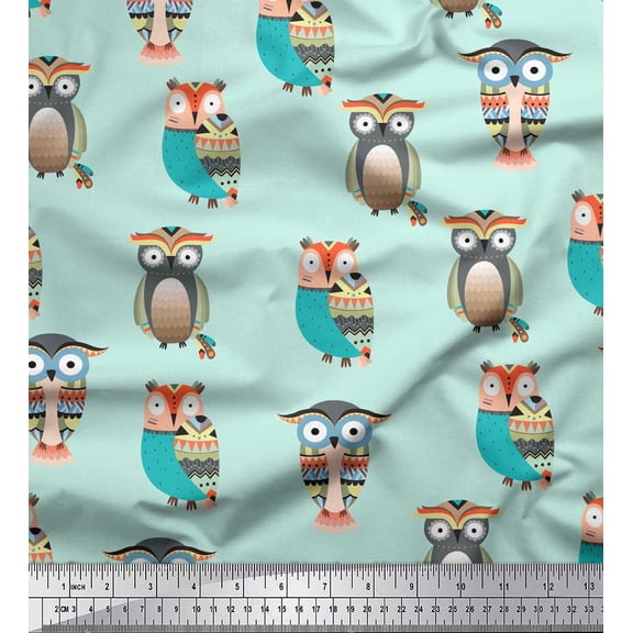 Soimoi Green Cotton Duck Fabric Owl Tribal Decor Fabric Printed Yard 42 Inch Wide
