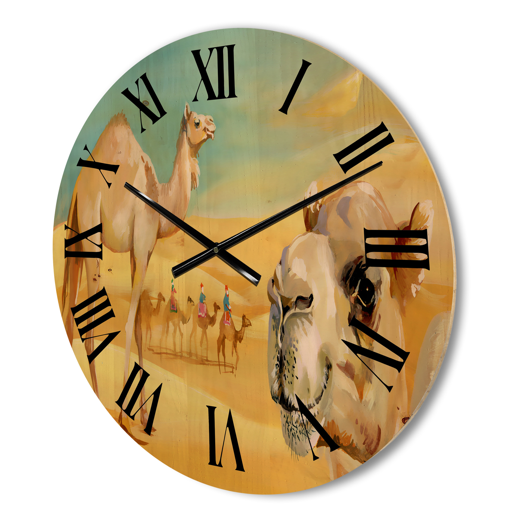 Designart 'Camels In Wild Desert II' Farmhouse Wood Wall Clock