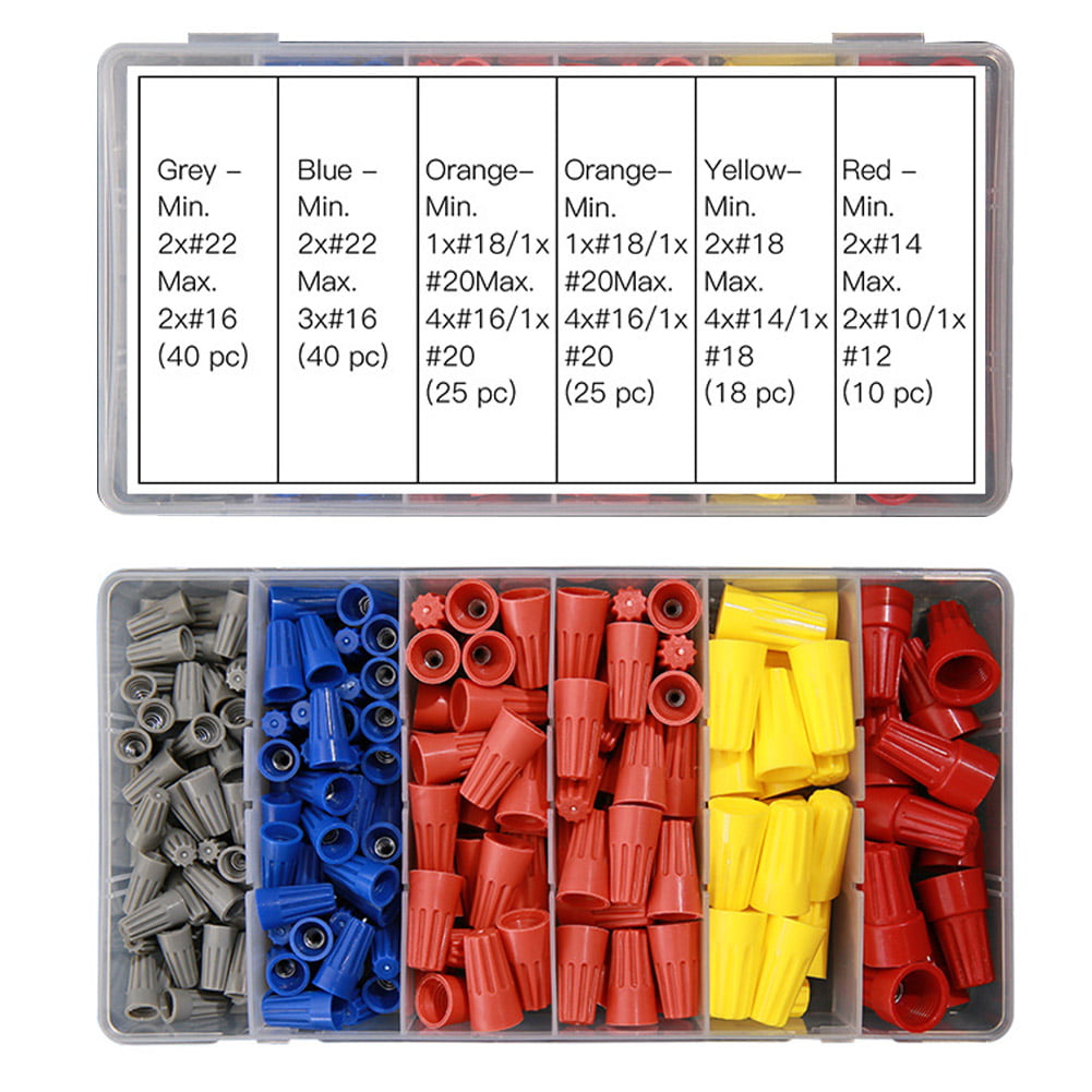 320 PCS Twist-On Wire Connector Assortment Grey Blue Orange Yellow and Red UL 