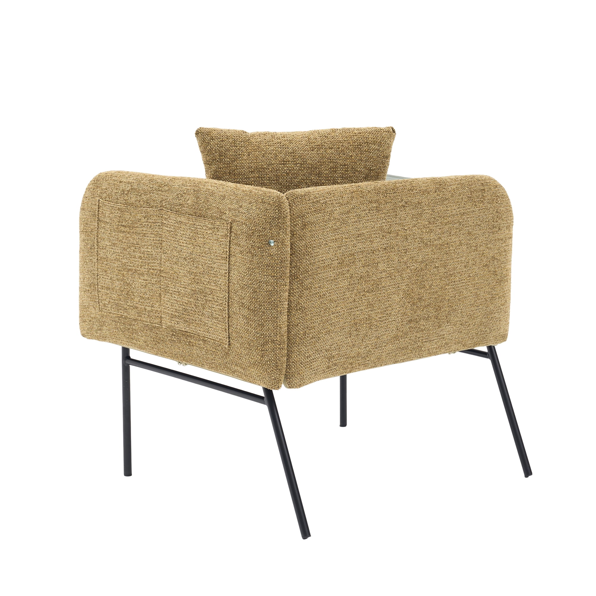 Living Room Lounge Chair with Pillow, Modern Upholstered Single Sofa Armchair with Storage Pockets and Side Table, Yellow Accent Seating for Home Office Bedroom