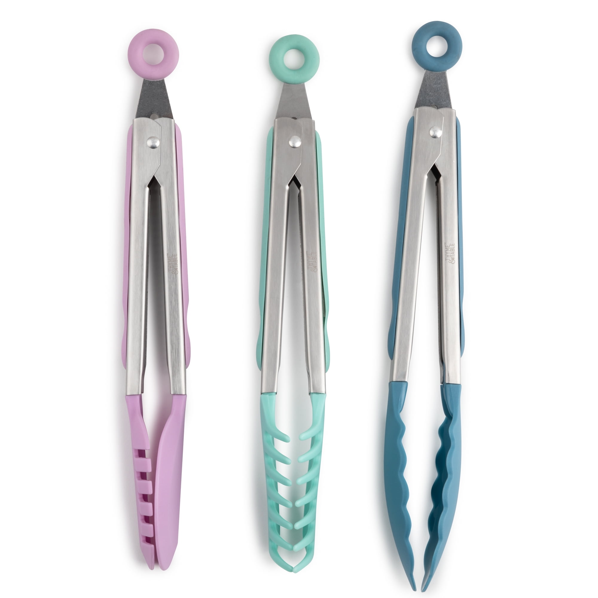 Thyme & Table NonScratch Silicone Tip Food Prep Locking Tongs, 3Piece