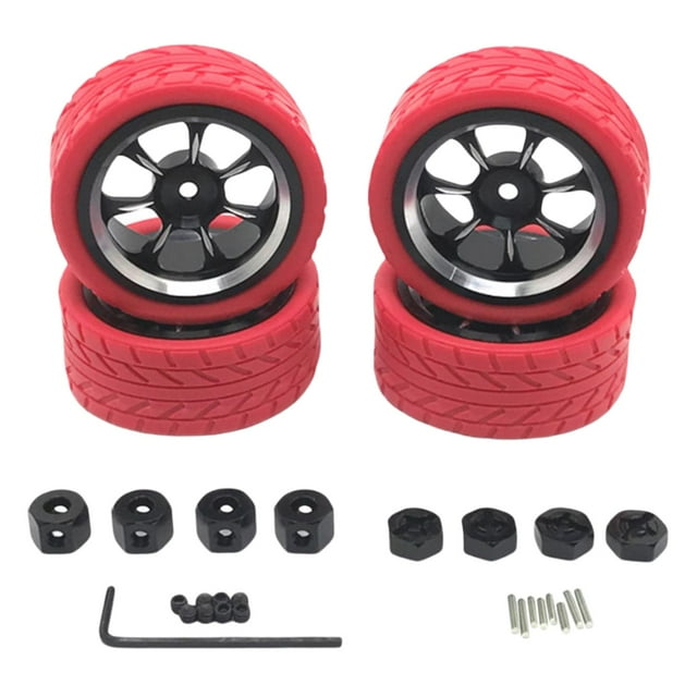 TISHITA RC Wheel Rims and Tires Kit RC Car Tires for Wltoys 144001 144002 144010 1/14 RC Red