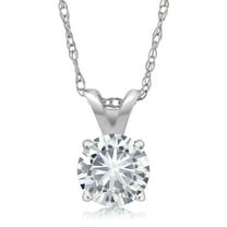 Gem Stone King 14K White Gold Moissanite Solitaire Pendant Necklace for Women | 0.33 Cttw | Round 4.5MM | With 18 inches Chain