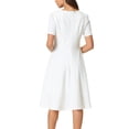 thumbnail image 3 of INSPIRE CHIC Women's Office Dresses Split Neck Short Sleeve Work A-Line Dress, 3 of 5