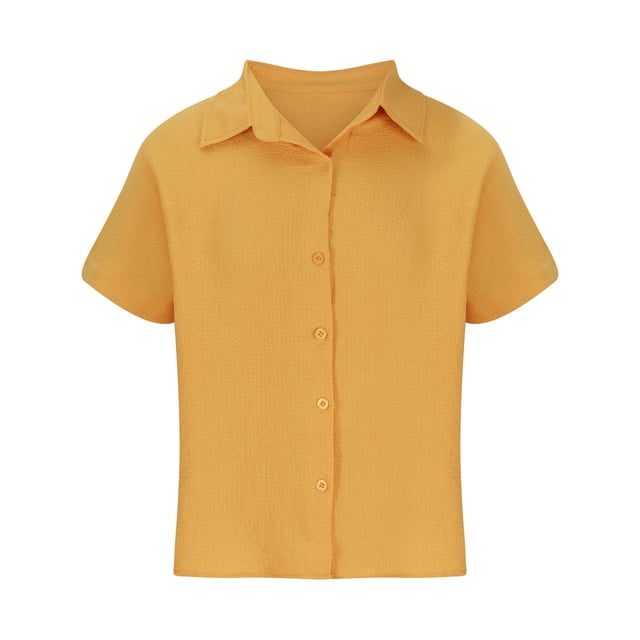 cfhntfmh Womens Buttons down Shirts Casual Short Sleeve Work Blouses Soft V Neck Collared Solid Summer Tops