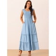 thumbnail image 3 of DARING DIVA Scoop Neck Ruffle Tiered Maxi Dress M Blue, 3 of 4
