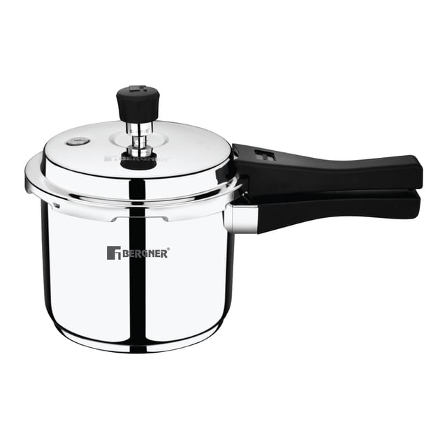 Sorrento Silver Stainless Steel Pressure Cooker With Outer Lid 3 Liters | Triply Base, Heavy Bottom, Induction Base, Gas Ready
