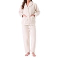thumbnail image 2 of INSPIRE CHIC Womens Fleece Sleepwear Winter Button Down Fuzzy Plush Soft Warm Pajama Sets with Pockets S White, 2 of 6