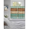 thumbnail image 3 of Farmhouse Teal Blue Brown Bathroom Window Curtain, Vintage Wooden Striped Light Filtering Coffee Kitchen Curtains, Bedroom Living Room Curtains 2 Panel 84"x45", 3 of 6