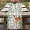thumbnail image 4 of Spring Botanical Table Runner - 120 Inch Long Green Leaves Deers Birds Flowers Gray Plaid Cotton and Linen Blended Dress Scarves Farmhouse Table Runner for Kitchen Dining, Coffee Table, 13" x 120", 4 of 8